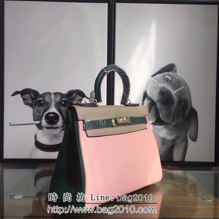 愛馬仕Hermes 頭層牛皮配色爆款凱莉包 時尚手提包 0AM1451